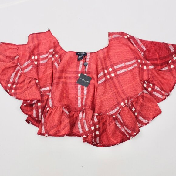 New Burberry Nova cape check poncho jacket wool silk red - Picture 4 of 11